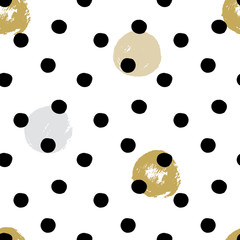 Fototapeta premium Ink and brush hand drawn seamless doodle design with polka dot and circles.