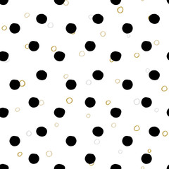 Seamless background with irregular dots, spots and circles. Dry brush and ink pattern.