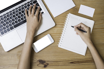 Looking for direction and inspiration, Office desk table with computer, Copy space for text, Top view 