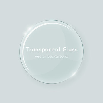 Transparent round vector glass shape. Abstract geometric crystal clear glass design element template with transparency.