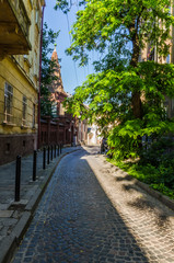 Cityscape background of old part of Lviv city in Ukraine