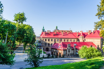 Cityscape background of old part of Lviv city in Ukraine