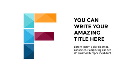 Vector alphabet infographic, presentation slide template. Business concept with letter F and place for your text. 16x9 aspect ratio.