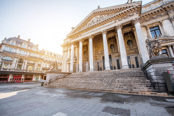 Morning view on the building that houses Brussels Stock Exchange in the center of the old town of...