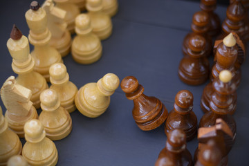 Concept of leadership, success, motivation. Chess pieces on the Board.