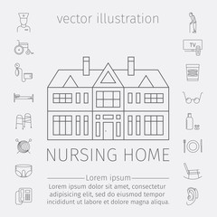 Nursing Home line icon. Medical Care for The Elderly. Symbols of Older People Vector .