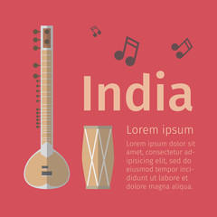 Indian music poster. Flat icon. Vector
