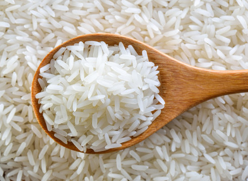 Rice In Wood Spoon