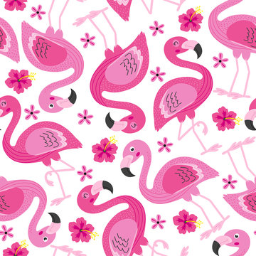 seamless pattern with pink flamingo - vector illustration, eps