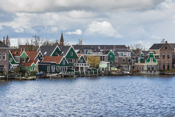 Fototapeta na wymiar Typical houses of the Zaanse Schans in Holland, the Netherlands