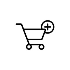 trolley, shopping, web store, add, include sign, line icon black on white