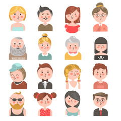 People avatars of all ages colorful collection on white