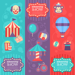Retro circus banners with vintage festival elements © Yuzach