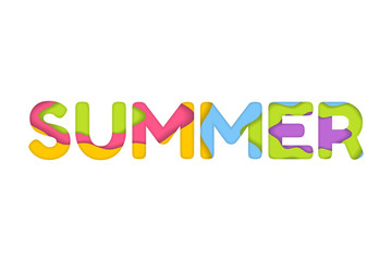 Summer typography in trendy 3D paper cut effect  