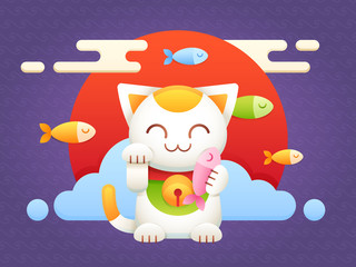 Maneki Neko lucky charm flat vector cat 