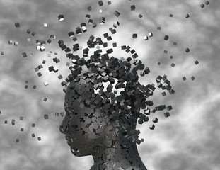 Dark thoughts, negative thinking and emotions concept 3D rendering.