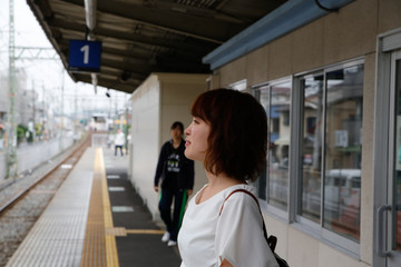 japanese yuong woman in  station