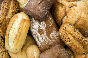 Mixed bread background. Top view
