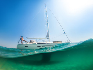 Half under water boat shot