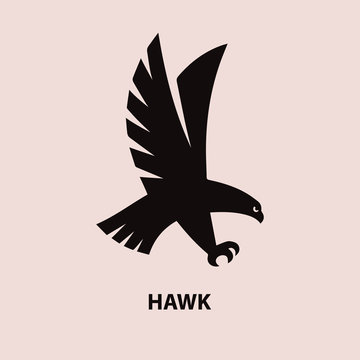 Hawk black silhouette on white background. Logo for your design. Vector illustration.