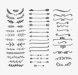 Vector dividers and laurels. Hand drawn doodle design elements. Borders and lines isolated. - 162241854