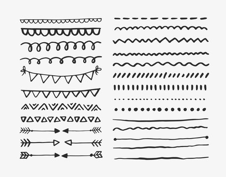 Set of hand drawn lines and dividers. Vector doodle design elements.