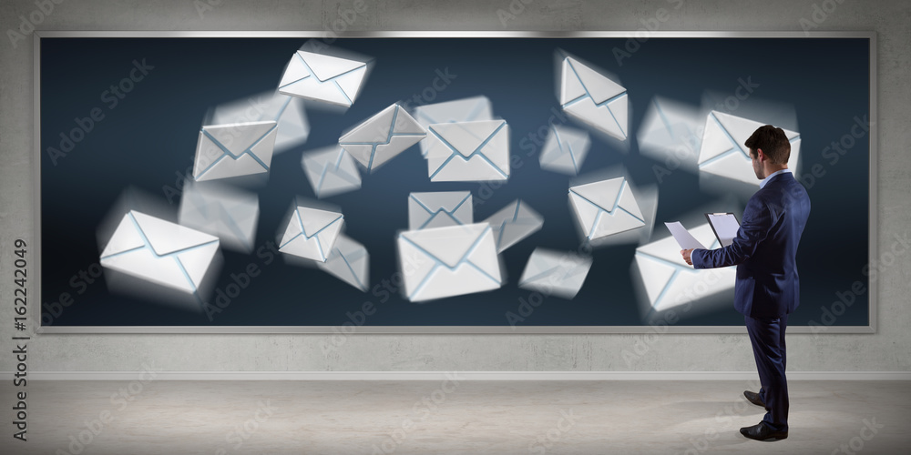 Wall mural businessman using email interface on a board 3d rendering