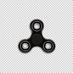 Realistic vector illustration of a black spinner on a transparent background. Toy for calm and relaxation.