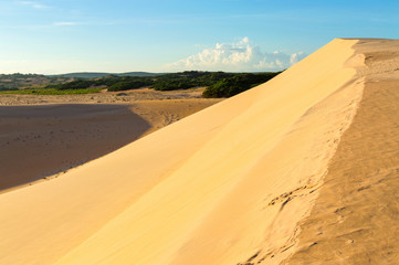 Fototapeta na wymiar Desert sand dunes road at sunset