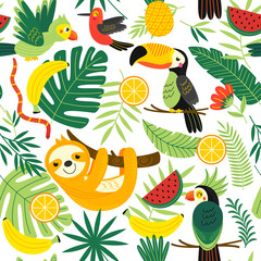 Naklejka premium seamless pattern with tropical animals - vector illustration, eps 