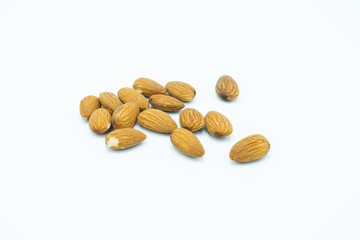 whole Almond spreading on white background
