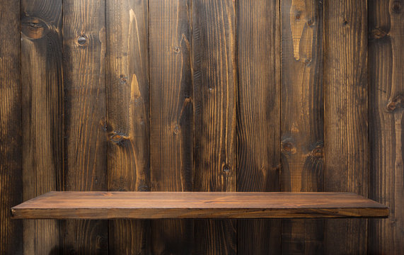 wooden shelf at background