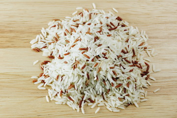 Pile of Thai white jasmine rice mixed with brown rice