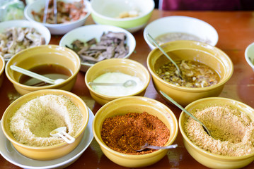 Noodle seasonings in thailand restaurant