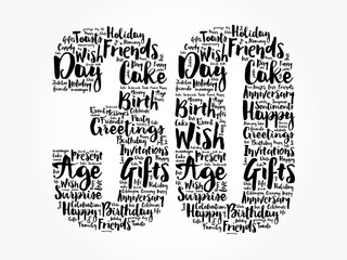 Happy 30th birthday word cloud collage concept