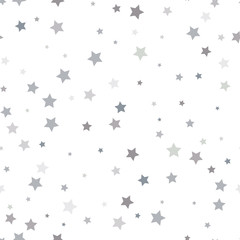 Cotton fabric Abstract white modern seamless pattern with silver stars. Vector illustration. Shiny background. Texture of silver foil.