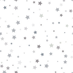 Abstract white modern seamless pattern with silver stars. Vector illustration. Shiny background. Texture of silver foil.