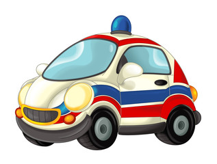 Cartoon happy and funny looking ambulance car - isolated illustration for children