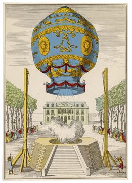 Montgolfiere balloon  first manned ascent. Date: 21st November 1783