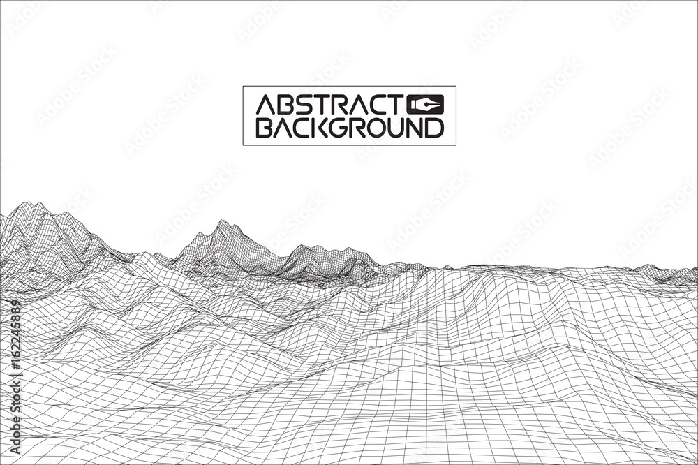 Poster abstract vector wireframe landscape background. cyberspace grid. 3d technology wireframe vector illu