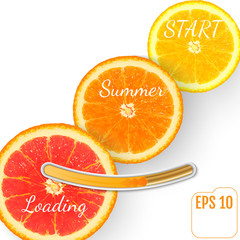 Juicy Fruit Orange. Summer loading bar, white background. Vector