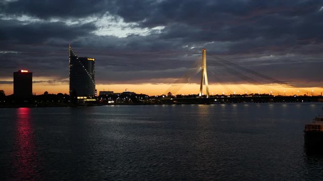 Vansu Bridge in Riga at night