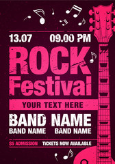 vector rock festival flyer design template with guitar