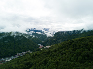 SOCHI, RUSSIA - May, 2017: Aerial view above Ski Resort Rosa Khutor