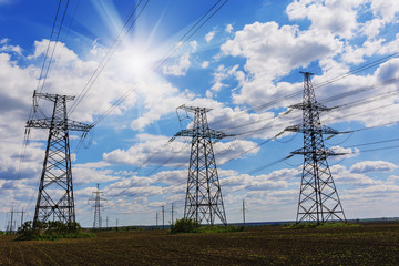 high voltage post. High-voltage tower sky background