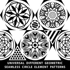 Universal different vector seamless patterns. tiling. Endless texture can be used for wallpaper, pattern fills, web page background,surface textures. Set of monochrome geometric ornaments.