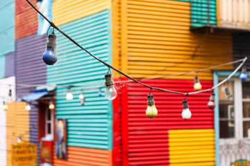 Bright colors of Caminito in La Boca neighborhood of Buenos Aires - obrazy, fototapety, plakaty
