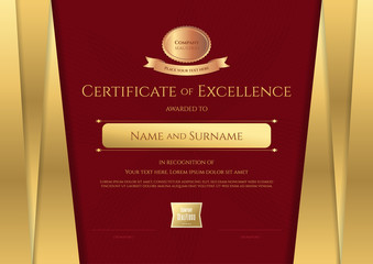Luxury certificate template with elegant golden border frame, Diploma design for graduation or completion