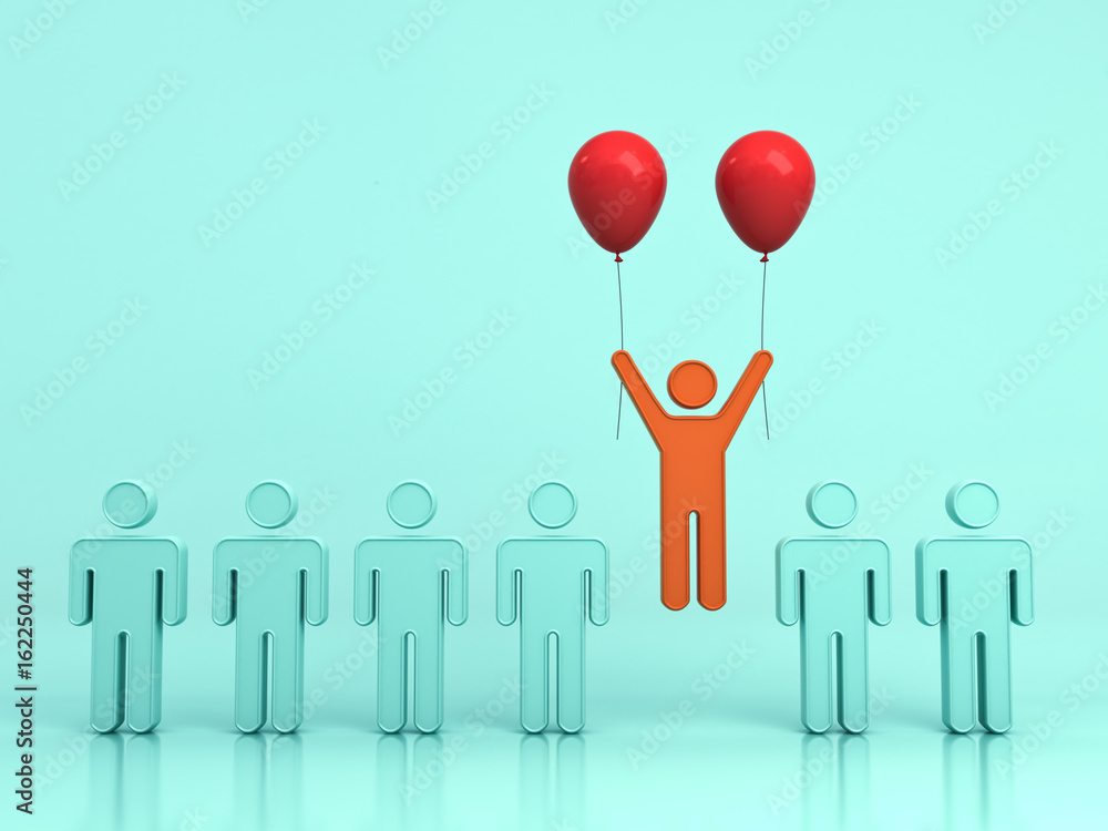 Aufkleber stand out from the crowd and different creative idea concept , one man flying upward with two red ba