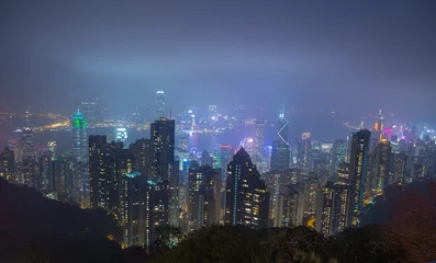 Fototapeten Hong Kong Panorama bei Nacht © wsf-f